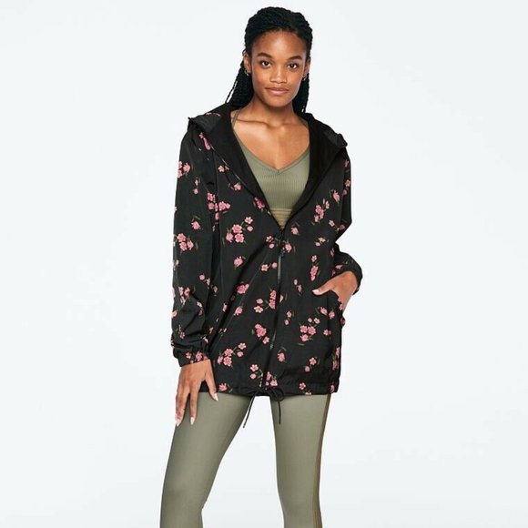 Victoria's Secret Pink Long Floral Bloom Cherry blossom Anorak Windbreaker Jacke - Picture 2 of 16